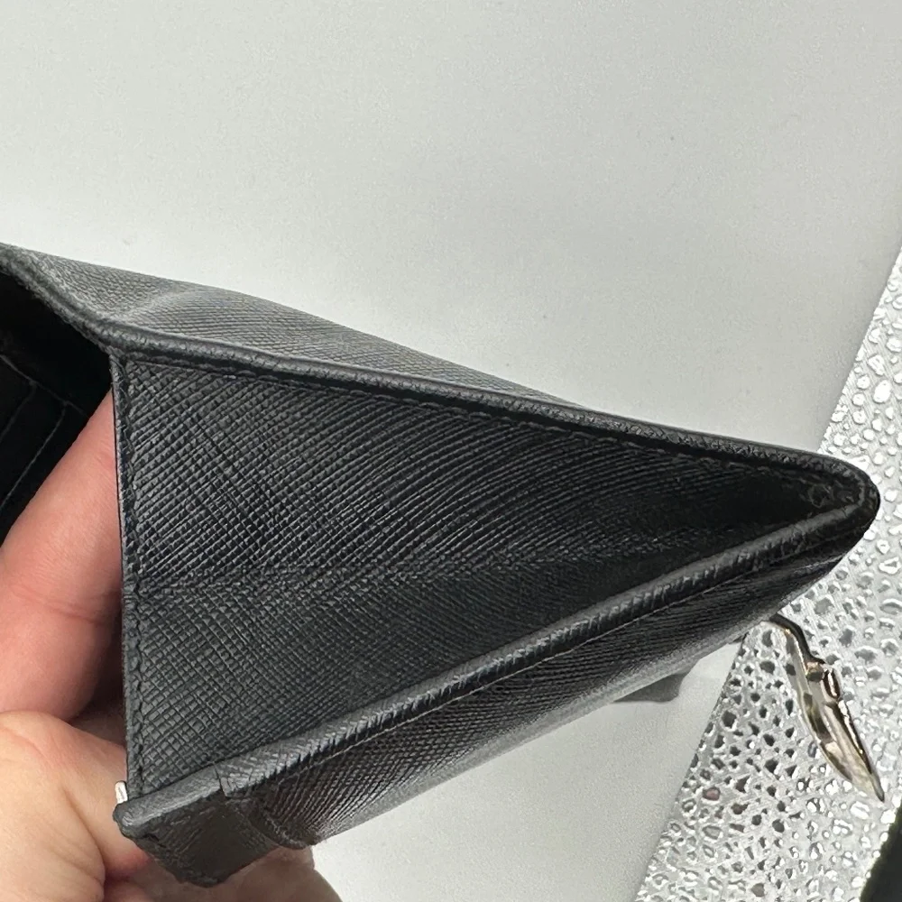 Black Women's Saffiano Leather Clutch Wallet with Silver Tone Hardware